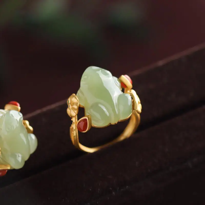 Rings - الأخضر اليشم الضفدع خواتم Charms الطبيعية
