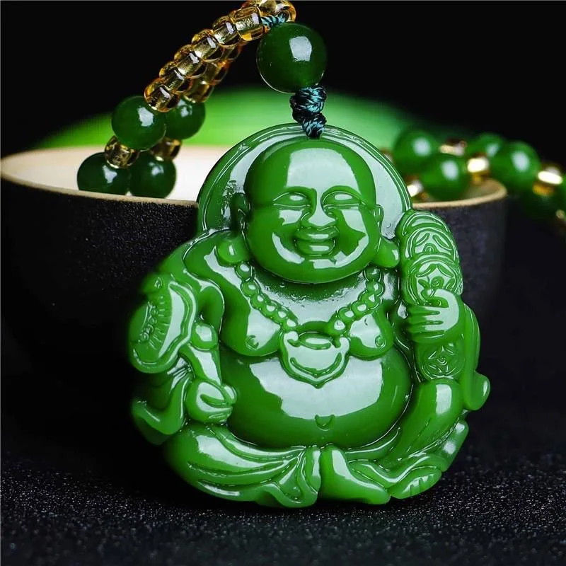 Necklaces - الصينية الأخضر اليشم Maitreya بوذا قلادة