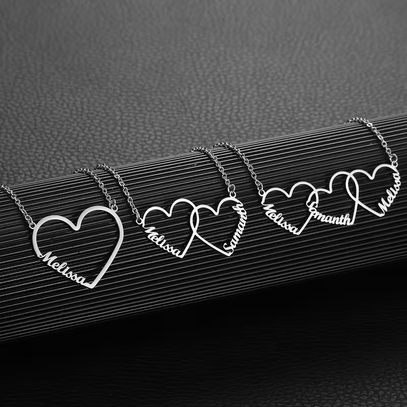 Custom Name Necklace Stainless Steel - قلادة مخصصة بأسماء متداخلة على شكل