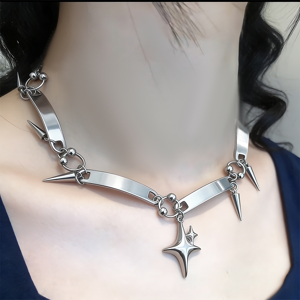 Goth Punk Spike Choker - قلادة تشوكر نسائية بتصميم Y2K قوطي،