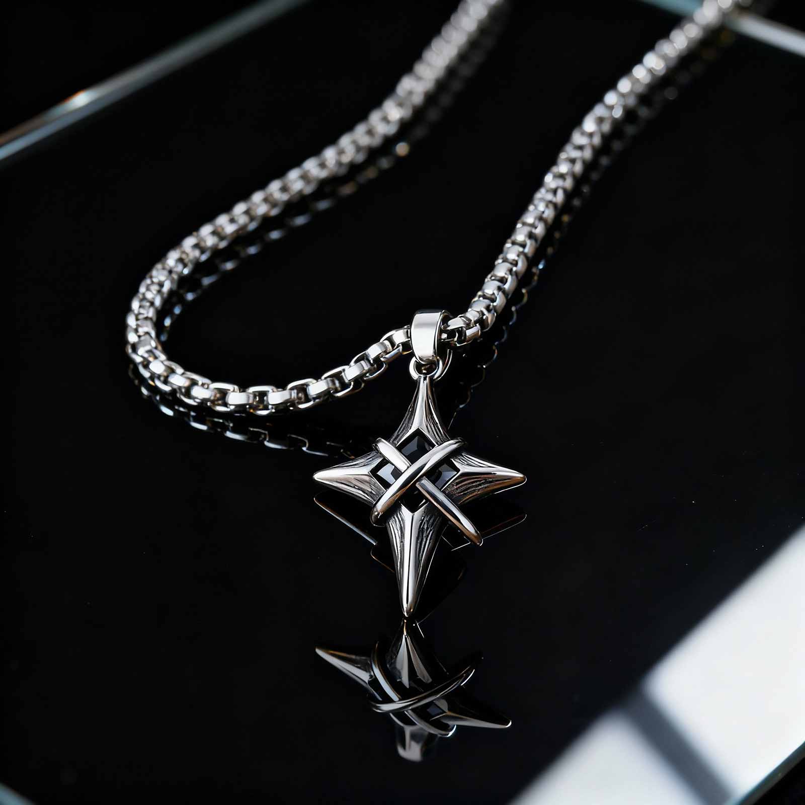 Anime Pendant Necklace - الحد الأدنى الأزياء الأسود الزركون ستار