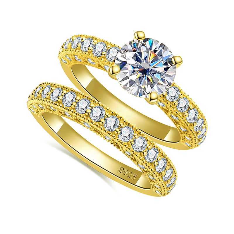 Moissanite Engagement Ring 1 Carat - طقم خواتم للنساء من الفضة الإسترلينية