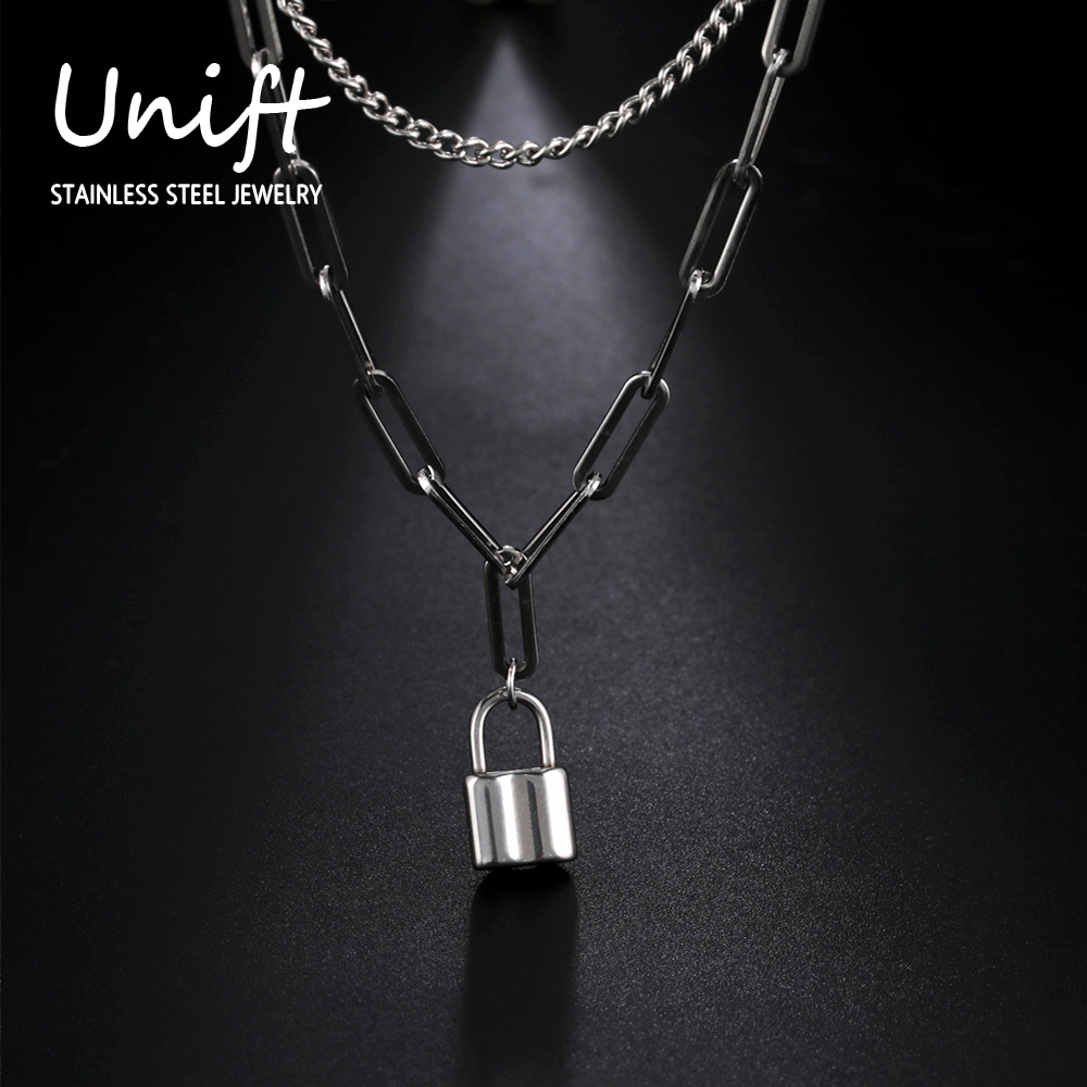 Layered Pendant Necklace Aesthetic - Unift الجمالية قفل قلادة الرجال قلادة
