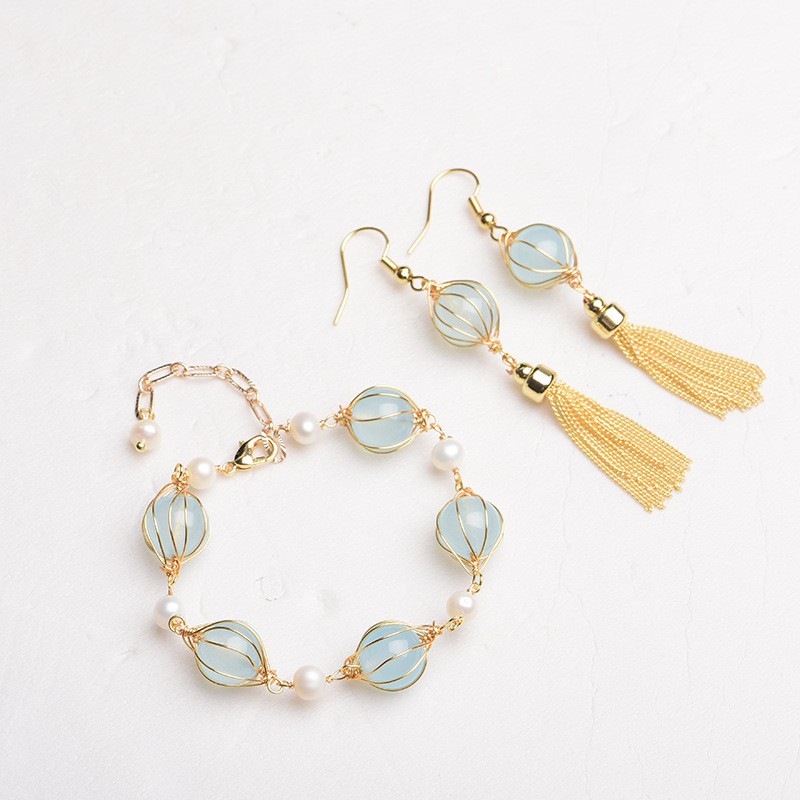 Earrings - الأزرق الطبيعي اليشم الخرزة الأقراط الإكسسوارات