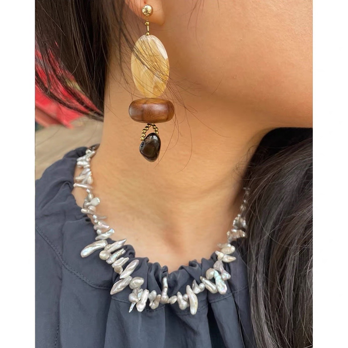 Pearl Choker Necklace Vintage - طقم مجوهرات نسائية يدوية الصنع بتصميم