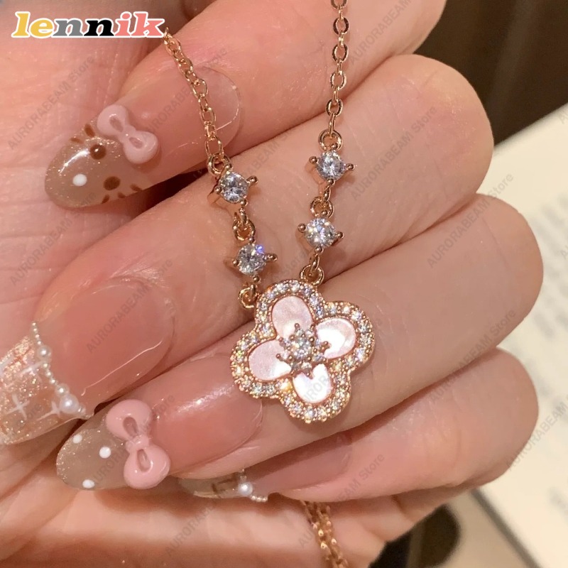 Layered Pendant Necklace Aesthetic - قلادة على شكل صدفة وردية، قلادة