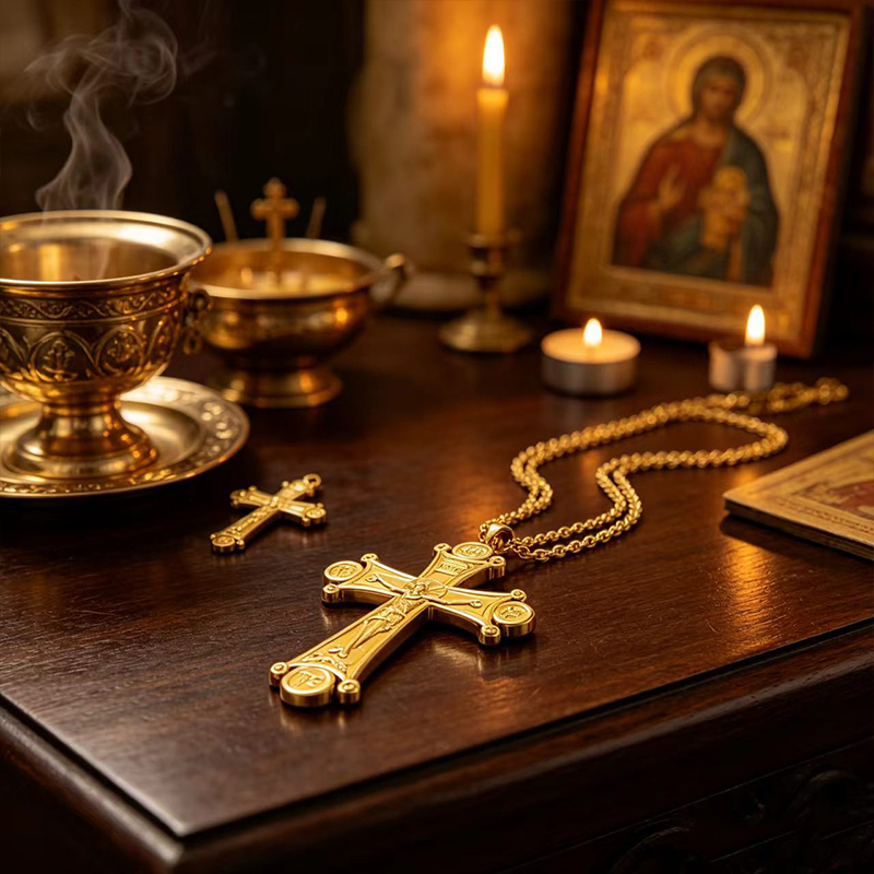 قلادة صليب أرثوذكسي فاخرة مطلي - مراجعة Cross Pendant Necklace Gold وسعره