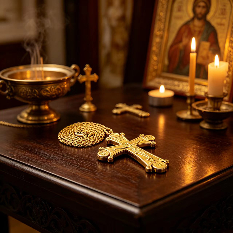 قلادة صليب أرثوذكسي فاخرة مطلي - مراجعة Cross Pendant Necklace Gold وسعره