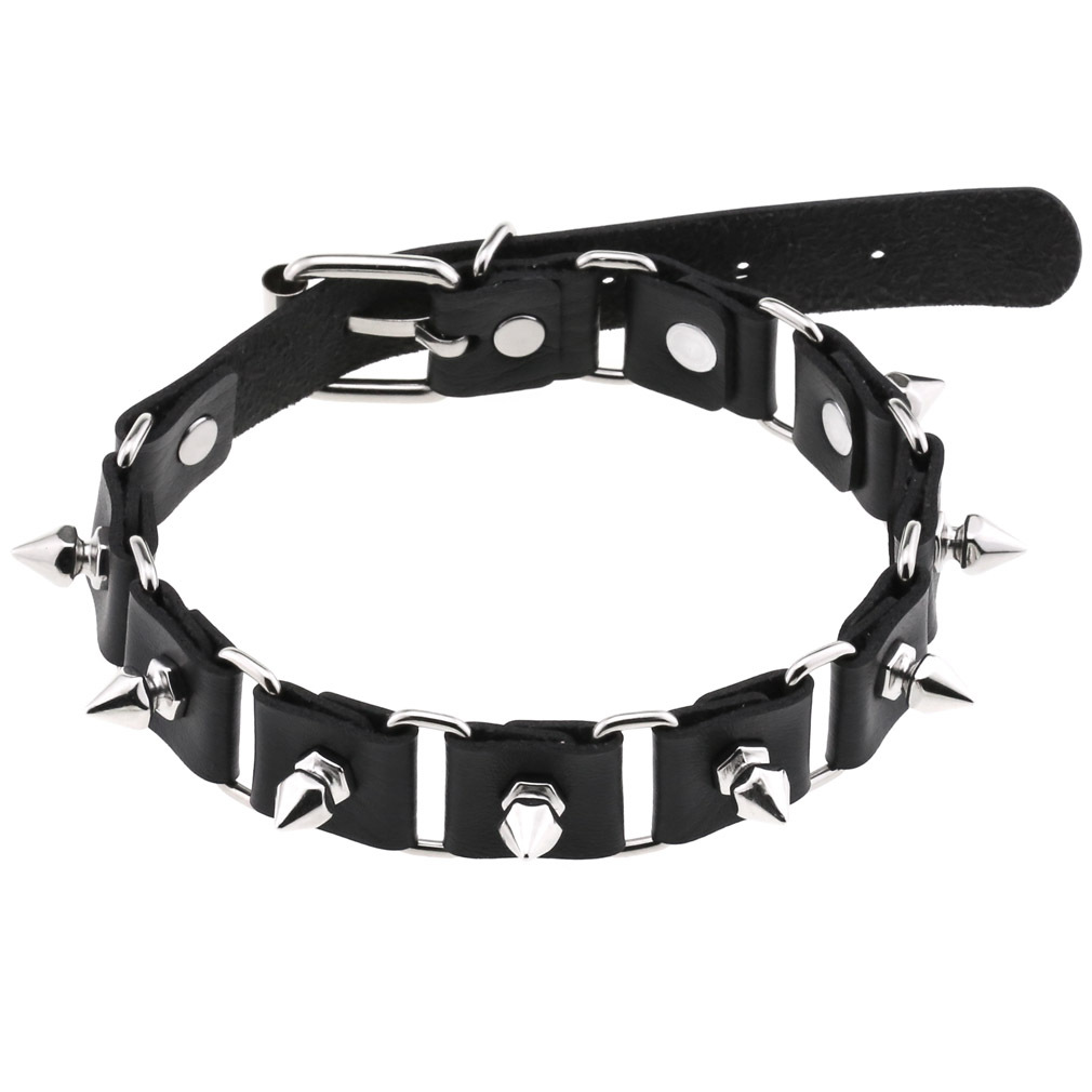 أسود جلد القلب المختنق طوق الق - مراجعة Goth Punk Spike Choker وسعره