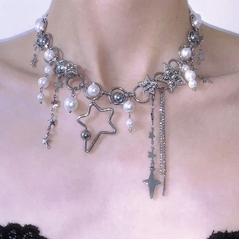 سلاسل اللؤلؤ الربط نجمة للنساء - مراجعة Pearl Choker Necklace Vintage وسعره